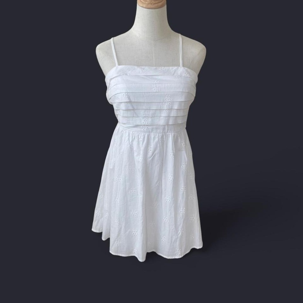 Lily Rose White Eyelet Mini Dress Smocked Back Adjustable Straps Size S NWT